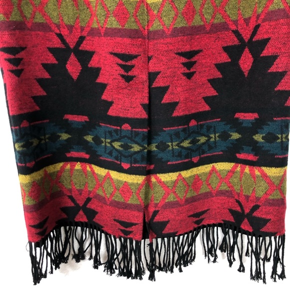 Vintage Faux Wool Southwestern Fringe Midi Skirt - Picture 4 of 14